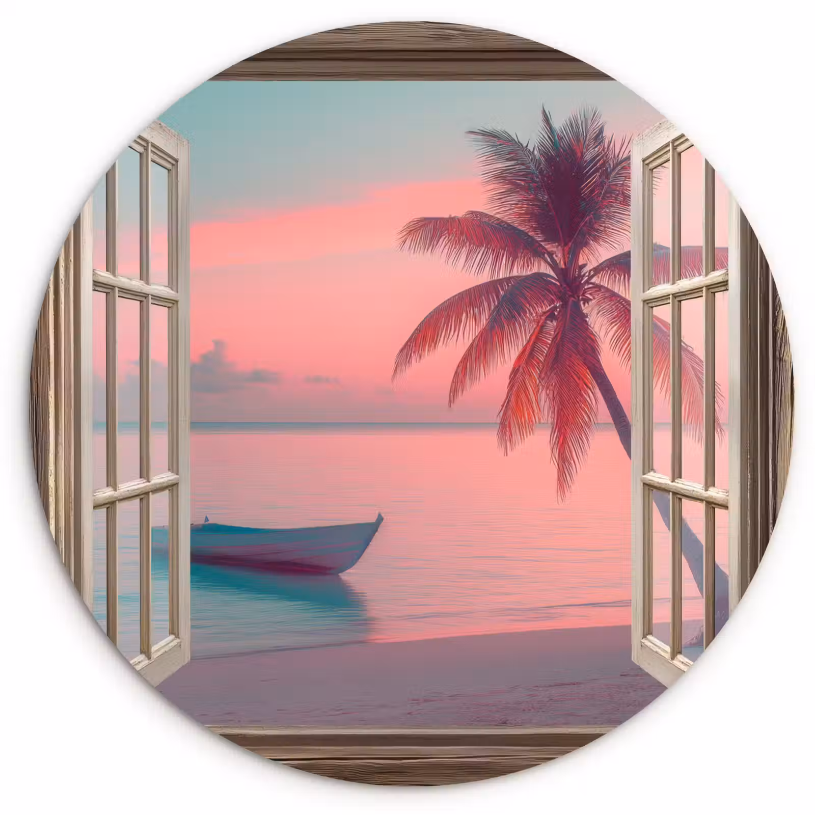 Wandcirkel - Glas - Doorkijk - Strand - Palmboom - Tropisch — 1