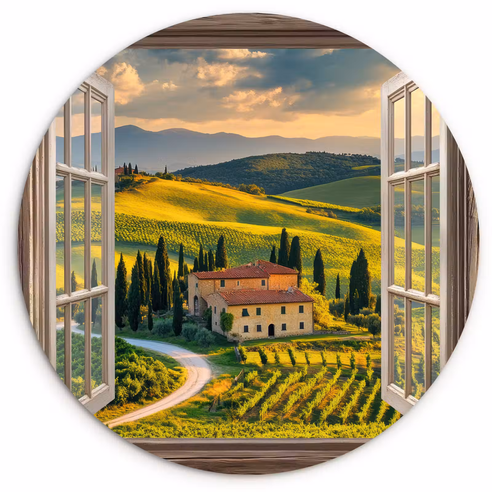 Wandcirkel - Glas - Doorkijk - Toscane - Uitzicht - Landschap - Zomer — 1