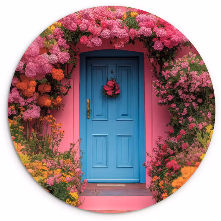 Wandcirkel - Glas - Bloemen - Deur - Roze — 1
