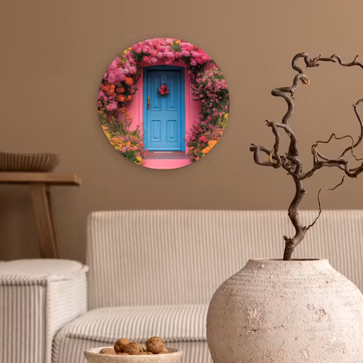 Wandcirkel - Glas - Bloemen - Deur - Roze — 2