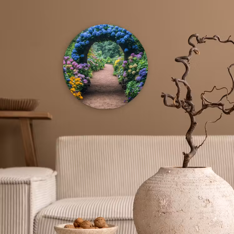 Wandcirkel - Glas - Doorkijk - Bloemen - Hortensia - Pad — 2