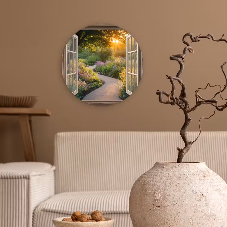 Wandcirkel - Glas - Doorkijk - Bloemen - Natuur - Zon - Pad — 2