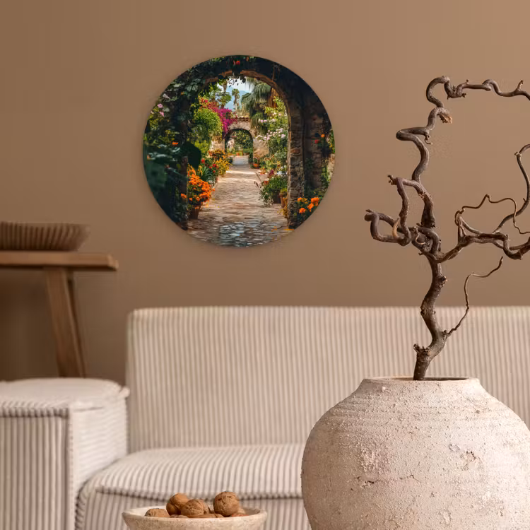 Wandcirkel - Glas - Doorkijk - Bloemen - Poort - Stenen — 2