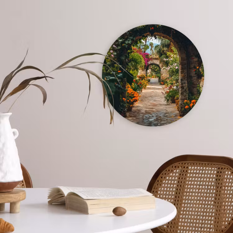Wandcirkel - Glas - Doorkijk - Bloemen - Poort - Stenen — 4
