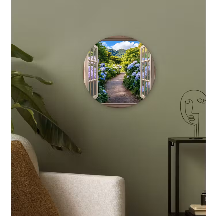 Wandcirkel - Glas - Doorkijk - Hortensia - Pad - Natuur — 3