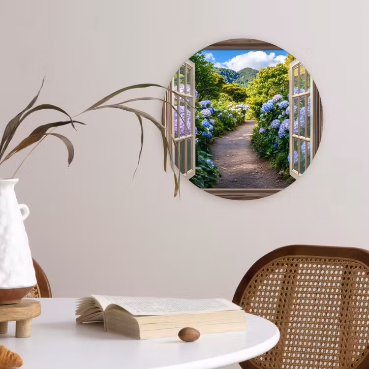 Wandcirkel - Glas - Doorkijk - Hortensia - Pad - Natuur — 4