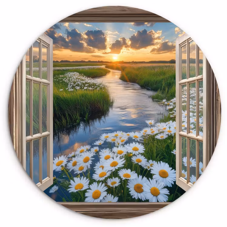 Wandcirkel - Glas - Doorkijk - Landschap - Raam - Water - Zonsondergang — 1