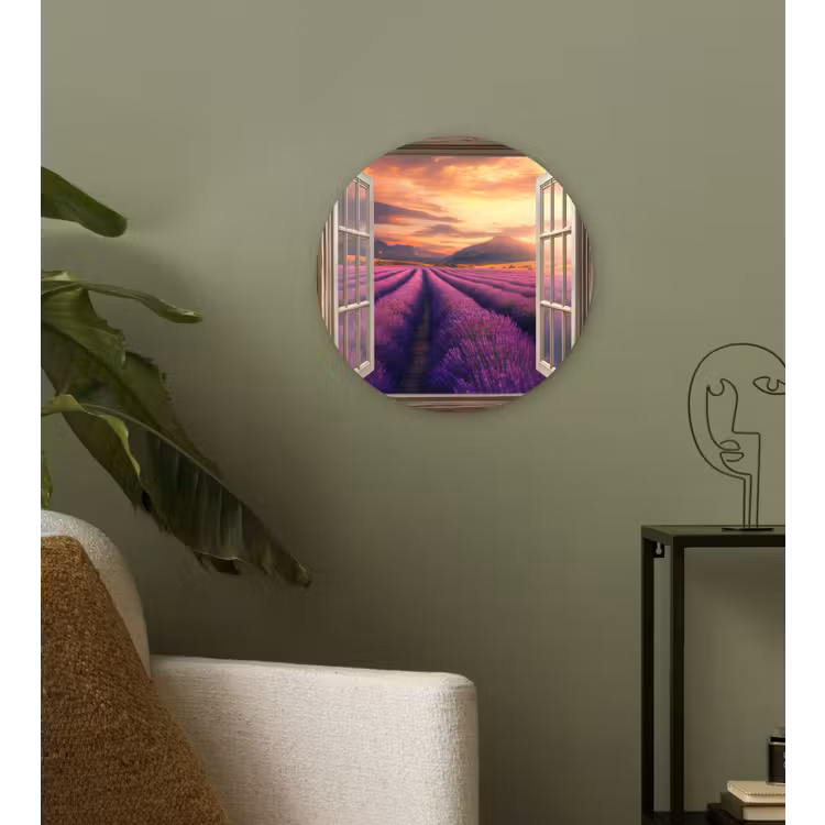 Wandcirkel - Glas - Doorkijk - Lavendel - Landschap - Bloemen - Paars — 3