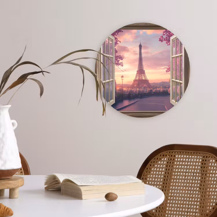 Wandcirkel - Glas - Doorkijk - Parijs - Eiffeltoren - Roze - Kersenbloesem — 4