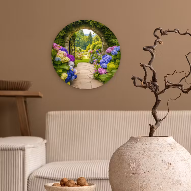 Wandcirkel - Glas - Doorkijk - Poort - Hortensia - Bloementuin — 2