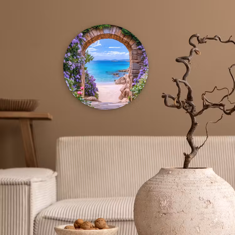 Wandcirkel - Glas - Doorkijk - Poort - Zee - Strand - Rotsen — 2