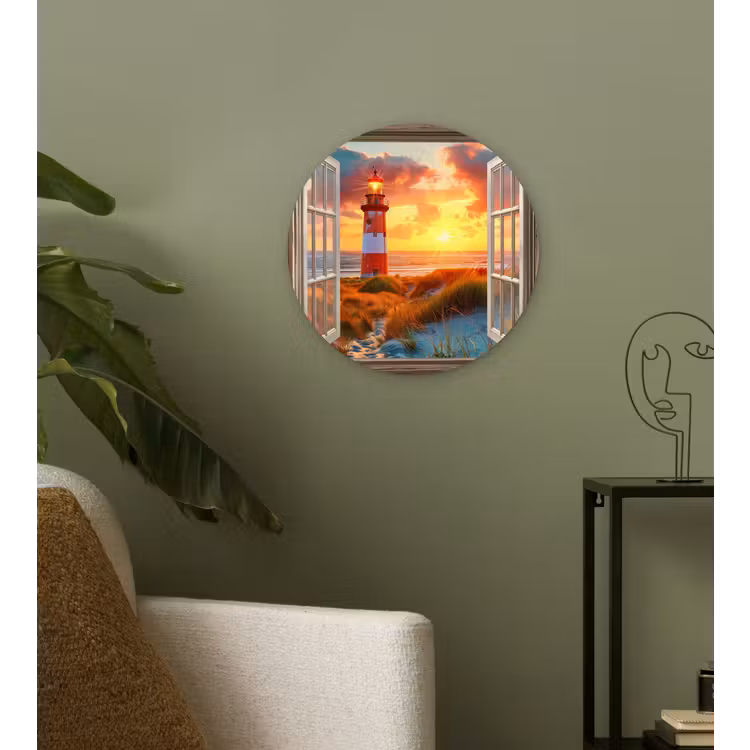 Wandcirkel - Glas - Doorkijk - Raam - Vuurtoren - Zonsondergang - Strand — 3