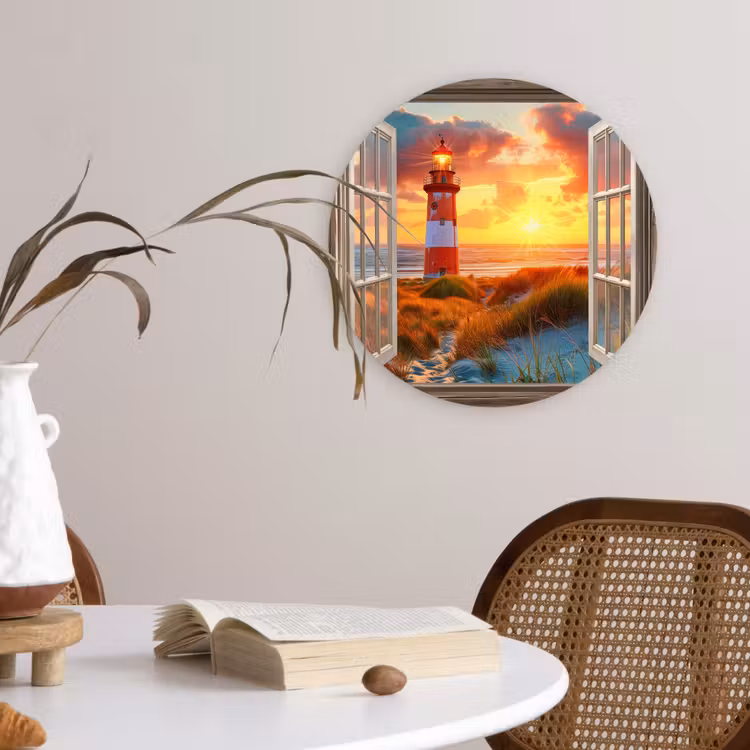 Wandcirkel - Glas - Doorkijk - Raam - Vuurtoren - Zonsondergang - Strand — 4