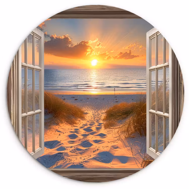 Wandcirkel - Glas - Doorkijk - Strand - Duinen - Zonsondergang — 1