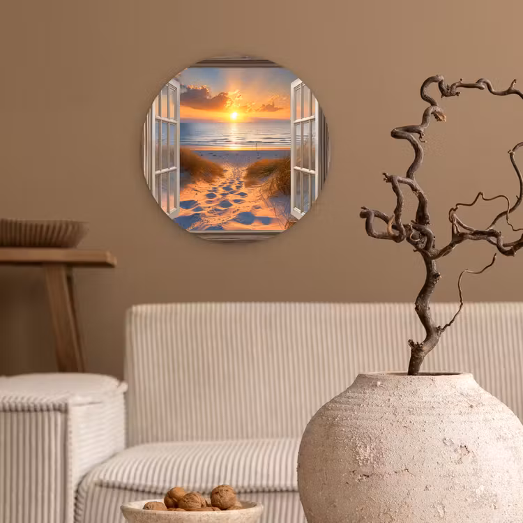Wandcirkel - Glas - Doorkijk - Strand - Duinen - Zonsondergang — 2