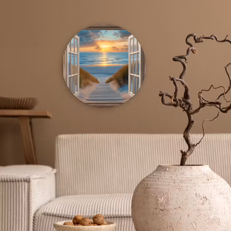 Wandcirkel - Glas - Doorkijk - Strand - Pad - Zonsondergang — 2