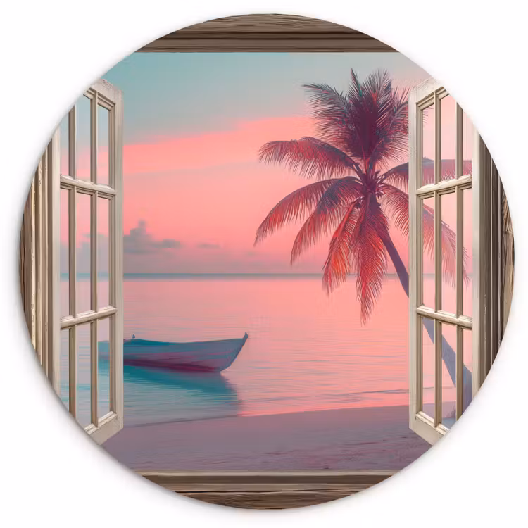 Wandcirkel - Glas - Doorkijk - Strand - Palmboom - Tropisch — 1