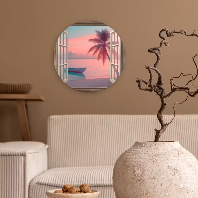 Wandcirkel - Glas - Doorkijk - Strand - Palmboom - Tropisch — 2