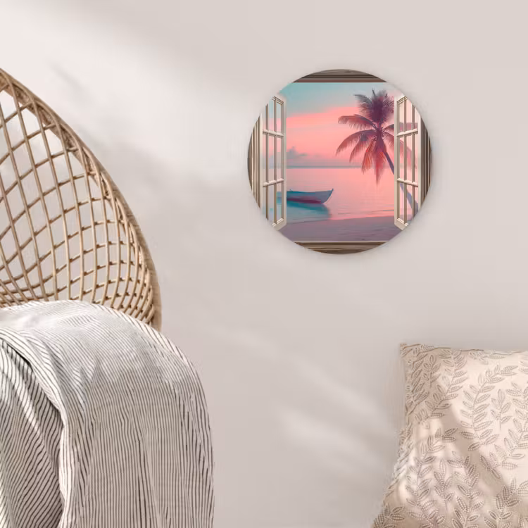 Wandcirkel - Glas - Doorkijk - Strand - Palmboom - Tropisch — 5