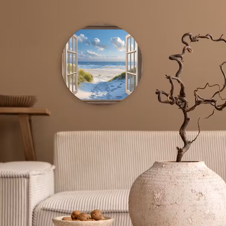 Wandcirkel - Glas - Doorkijk - Strand - Raam - Duinen - Zee — 2