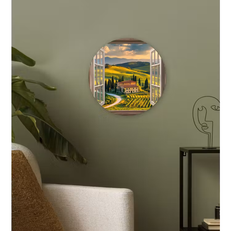 Wandcirkel - Glas - Doorkijk - Toscane - Uitzicht - Landschap - Zomer — 3