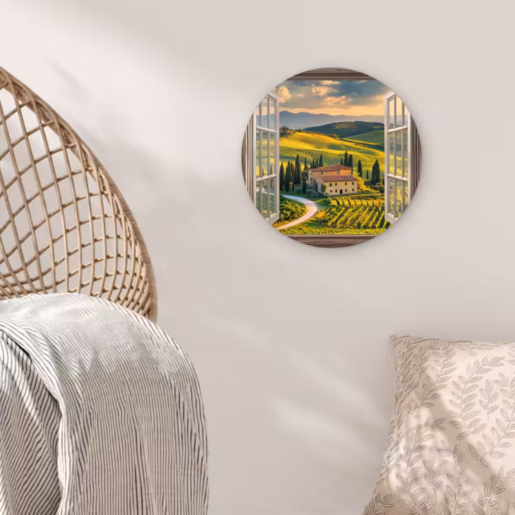 Wandcirkel - Glas - Doorkijk - Toscane - Uitzicht - Landschap - Zomer — 5