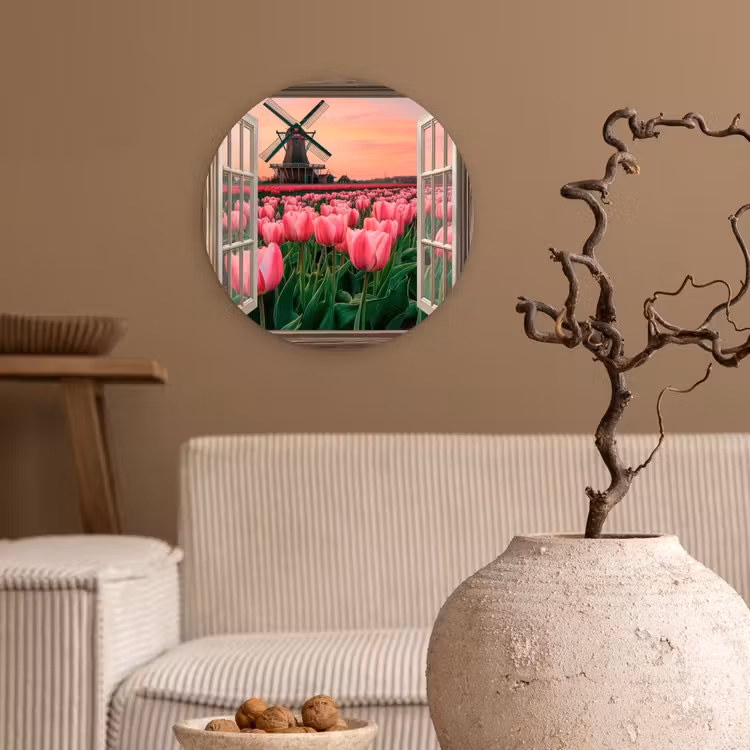 Wandcirkel - Glas - Doorkijk - Tulpen - Bloemen - Molen - Raam — 2