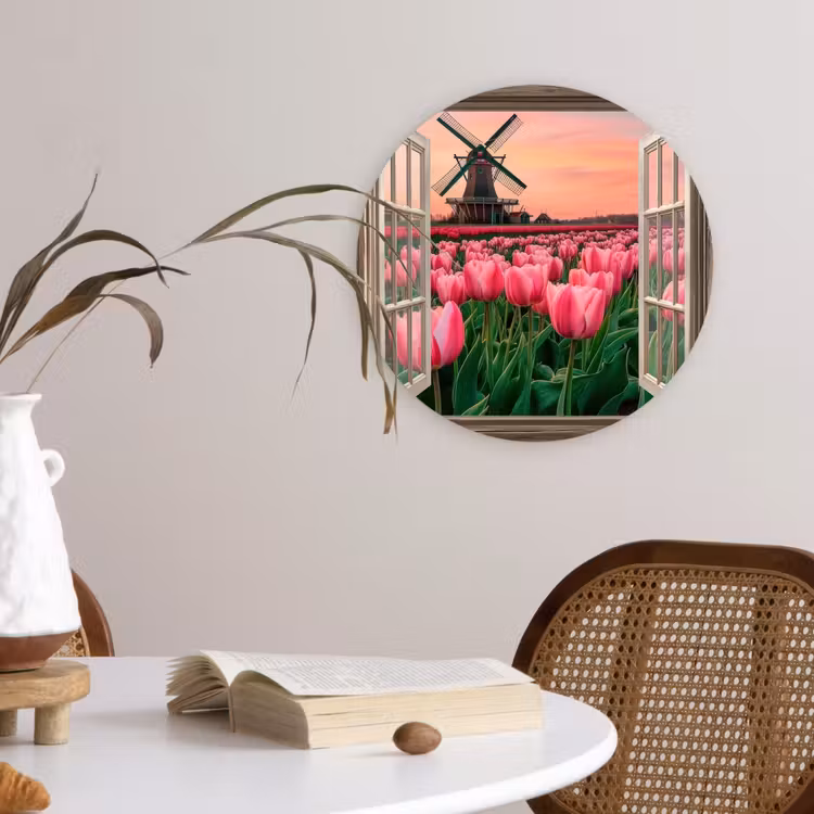 Wandcirkel - Glas - Doorkijk - Tulpen - Bloemen - Molen - Raam — 4