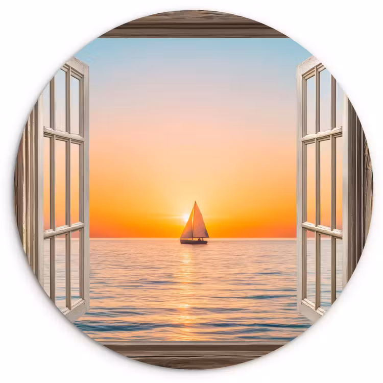Wandcirkel - Glas - Doorkijk - Zee - Boot - Zonsondergang — 1