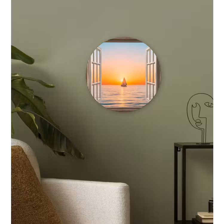 Wandcirkel - Glas - Doorkijk - Zee - Boot - Zonsondergang — 3