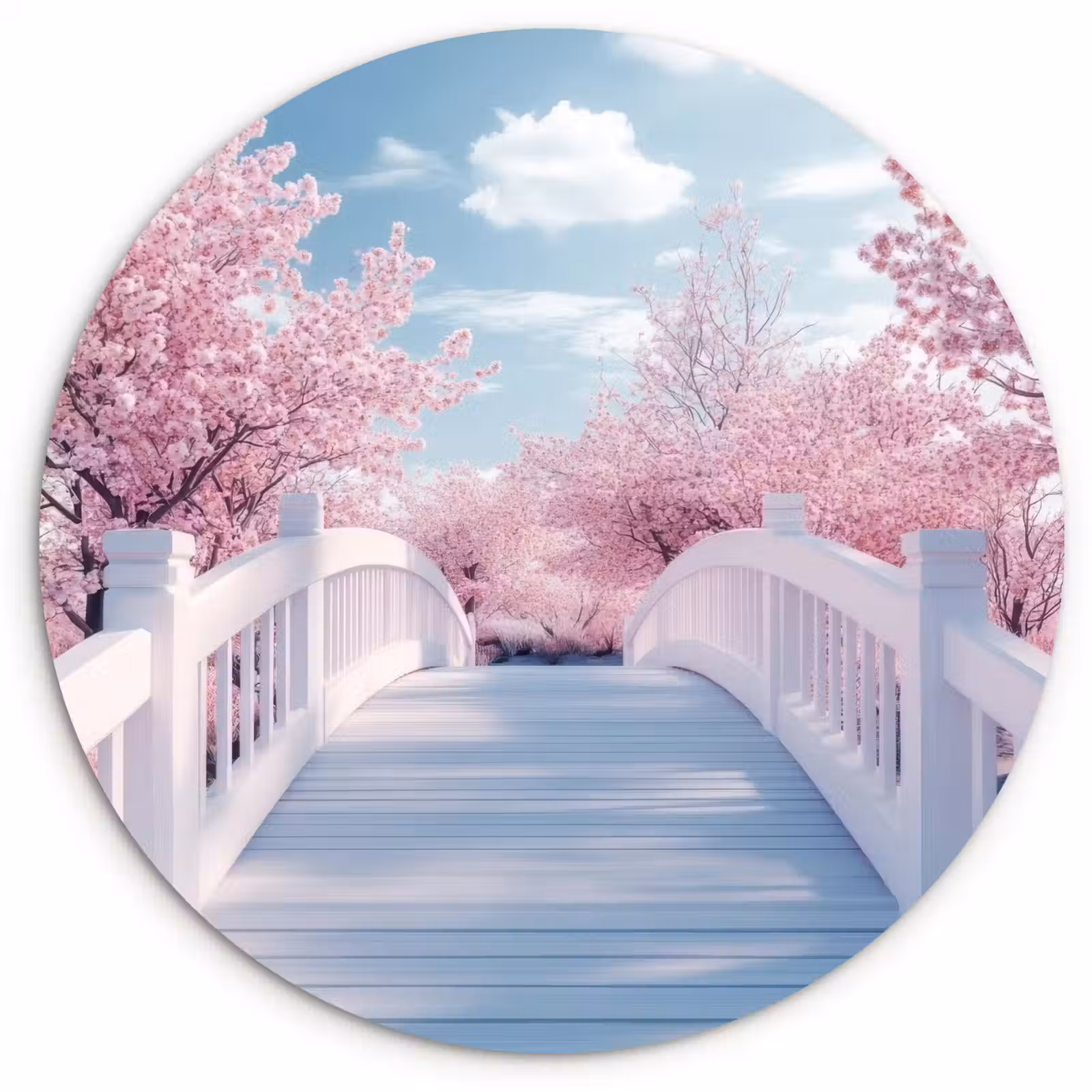 Wandcirkel - Glas - Brug - Kersenbomen - Wit — 1