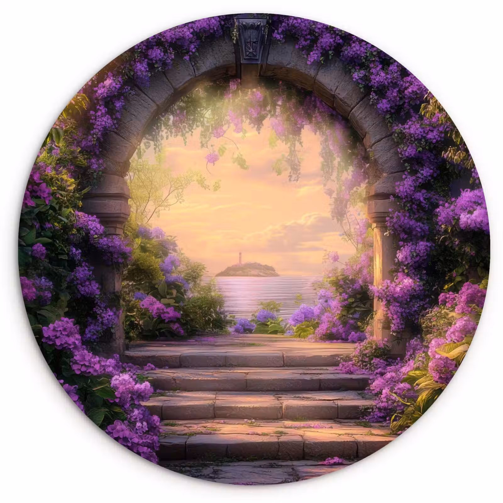 Wandcirkel - Glas - Poort - Paars - Bloemen — 1
