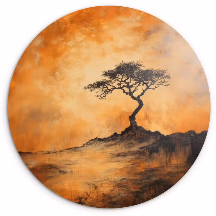 Wandcirkel - Glas - Boom - Landschap - Oranje — 1