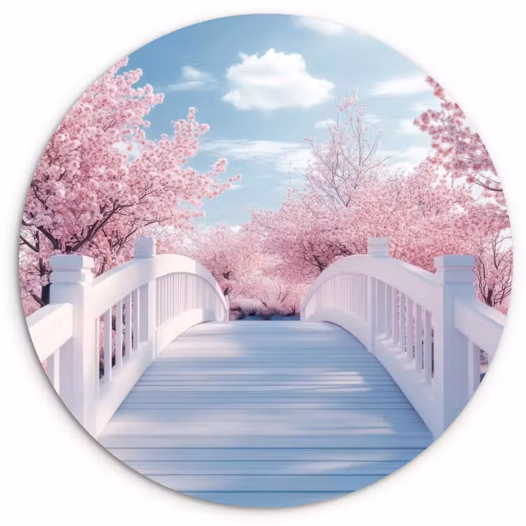 Wandcirkel - Glas - Brug - Kersenbomen - Wit — 1