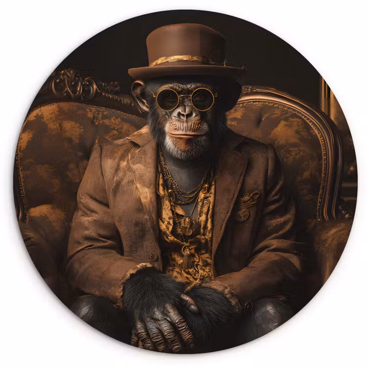 Wandcirkel - Glas - Chimpansee - Stoel - Pak - Bruin — 1