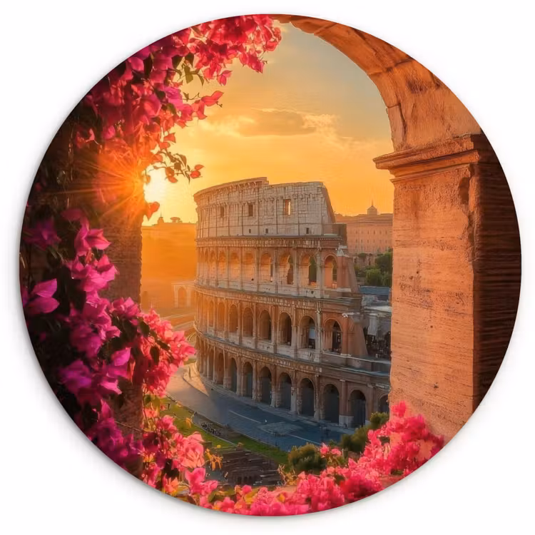 Wandcirkel - Glas - Colosseum - Rome - Roze Bloemen — 1