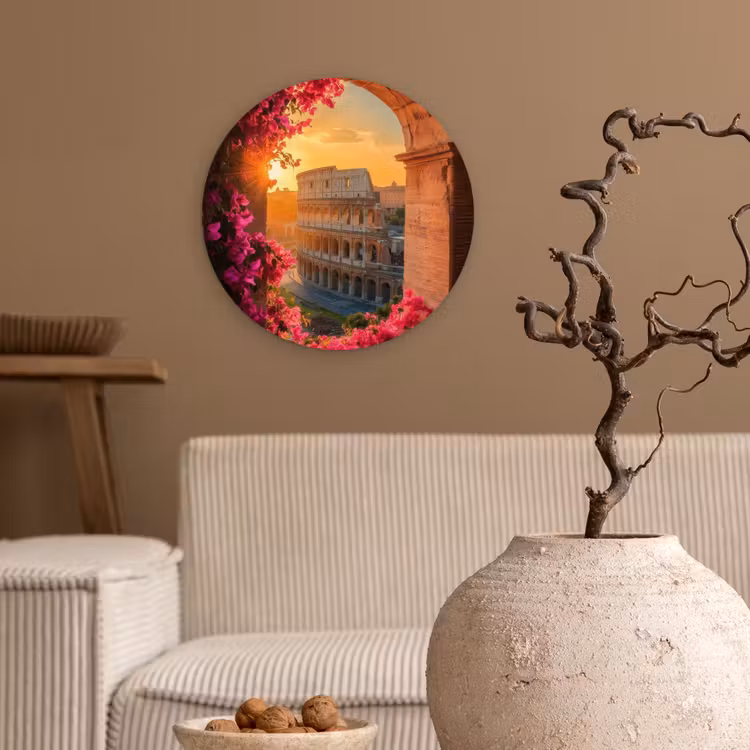Wandcirkel - Glas - Colosseum - Rome - Roze Bloemen — 2