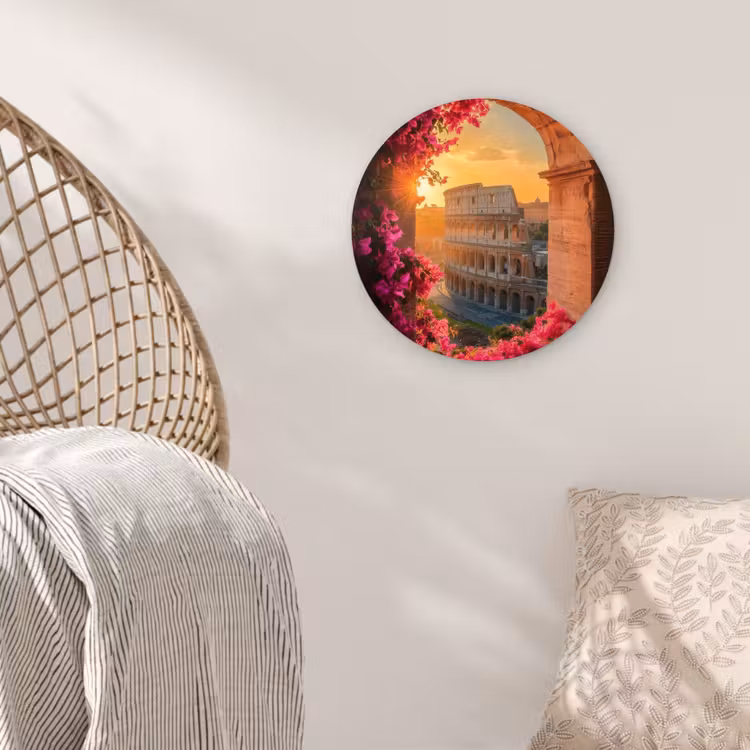 Wandcirkel - Glas - Colosseum - Rome - Roze Bloemen — 5