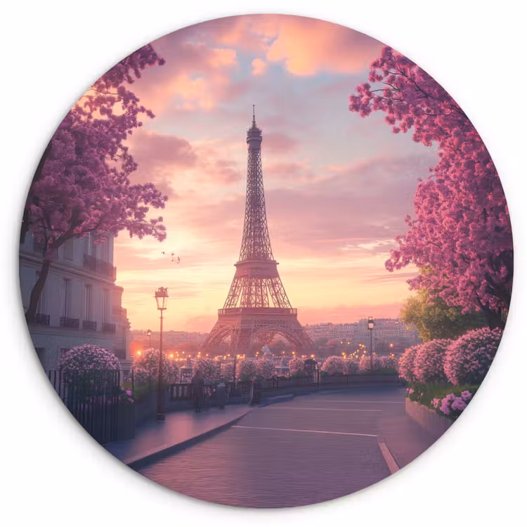Wandcirkel - Glas - Eiffeltoren - Parijs - Roze — 1