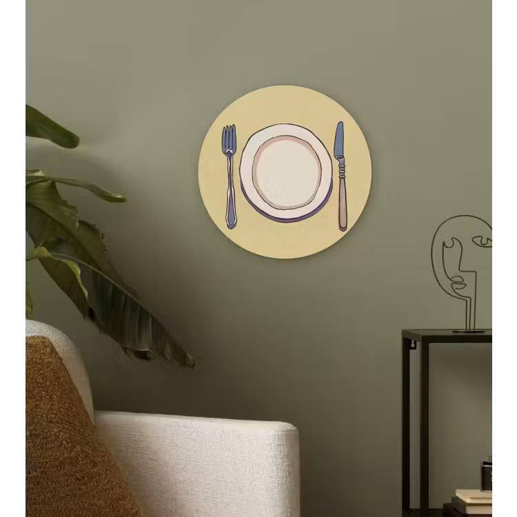 Wandcirkel - Glas - Illustratie - Bord - Bestek - Beige — 3