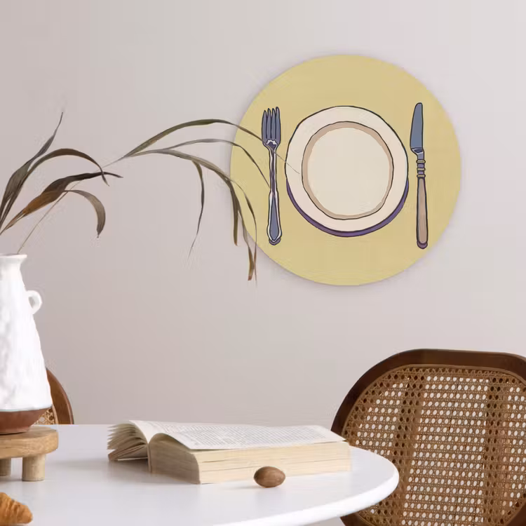 Wandcirkel - Glas - Illustratie - Bord - Bestek - Beige — 4