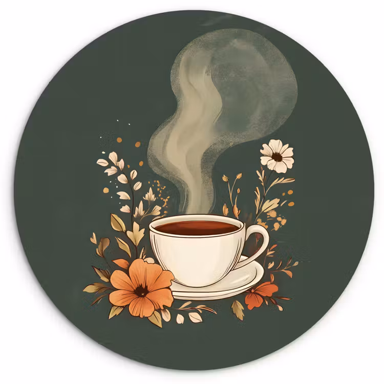 Wandcirkel - Glas - Kop - Bloemen - Groen - Koffie — 1