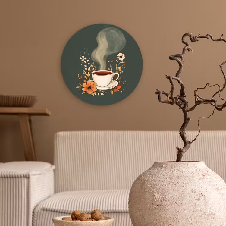 Wandcirkel - Glas - Kop - Bloemen - Groen - Koffie — 2