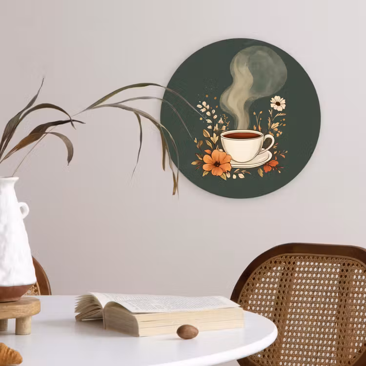 Wandcirkel - Glas - Kop - Bloemen - Groen - Koffie — 4