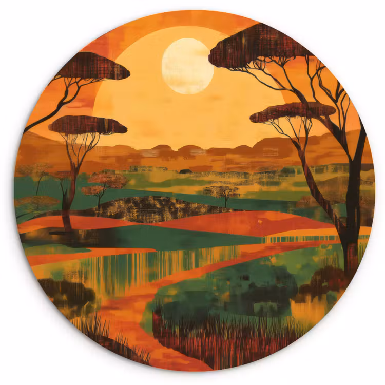 Wandcirkel - Glas - Landschap - Afrikaans - Zon — 1