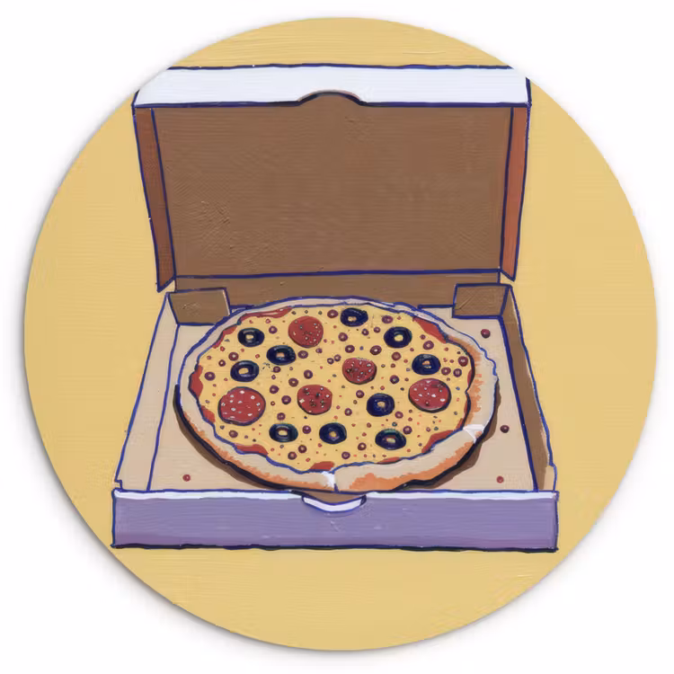 Wandcirkel - Glas - Pizza - Doos - Salami - Illustratie — 1