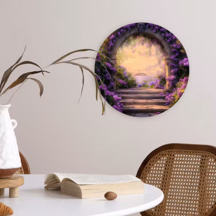 Wandcirkel - Glas - Poort - Paars - Bloemen — 4