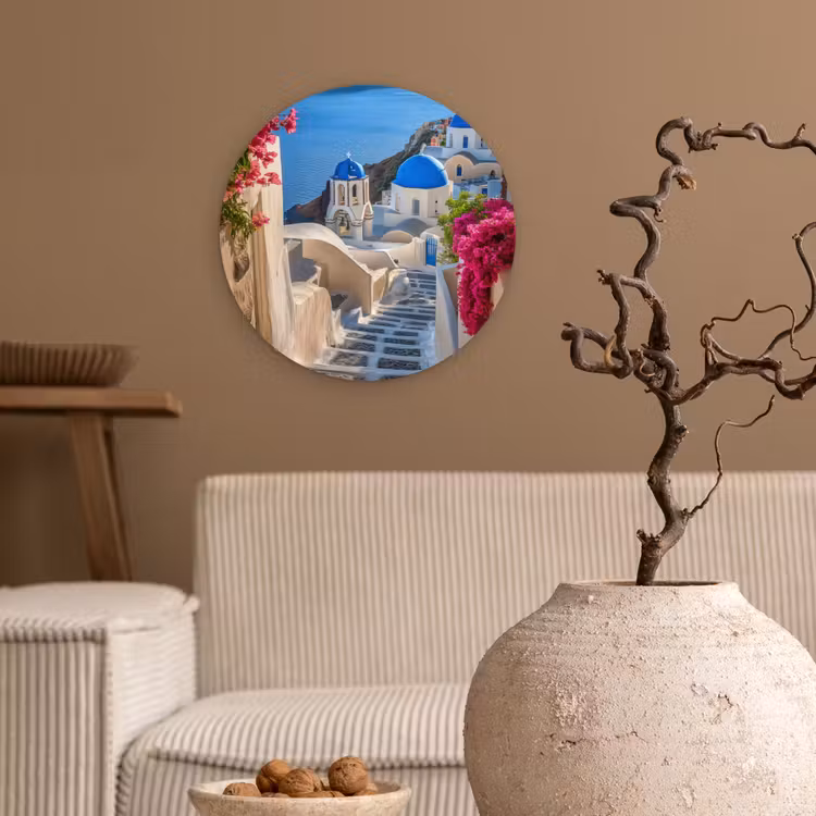 Wandcirkel - Glas - Santorini - Bloemen - Griekenland — 2
