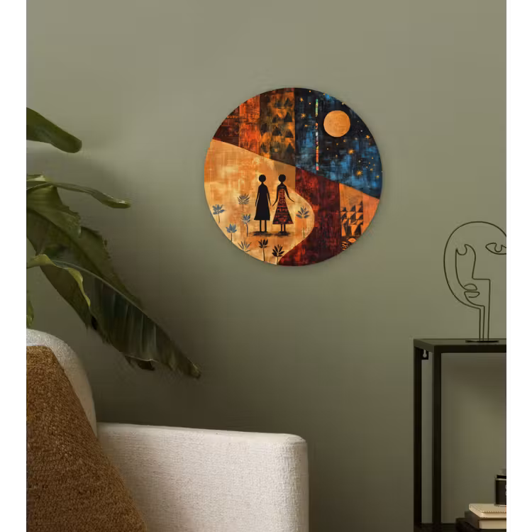 Wandcirkel - Glas - Silhouetten - Abstract - Zon - Maan — 3