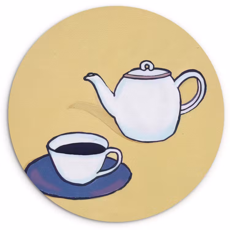 Wandcirkel - Glas - Theepot - Kopje - Beige - Illustratie — 1